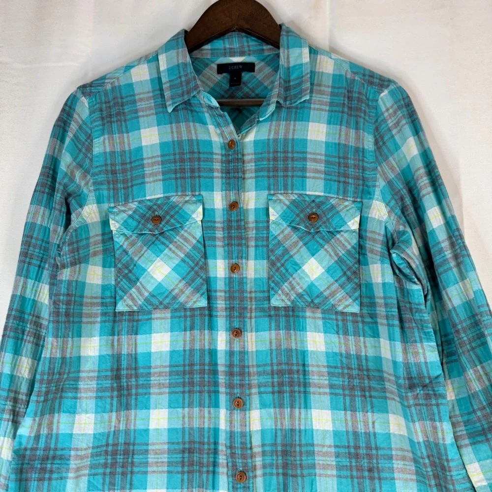 J CREW Women’s Size 8 Shirt Top Blouse Plaid Button Down Cotton Stretch